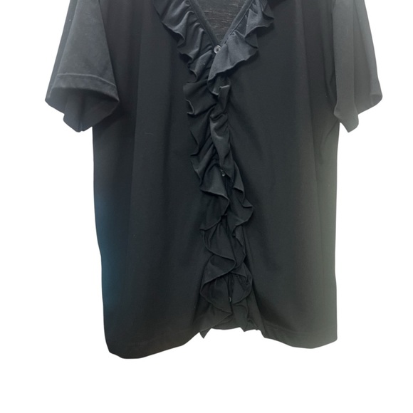 GITANO Black Ruffle Blouse Short Sleeve Shirt Casual Button Down size Large - Picture 5 of 7